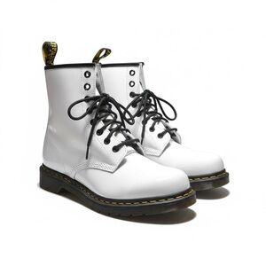 Dr. Martens White Lace-Up Leather Combat Boots with Black Trim